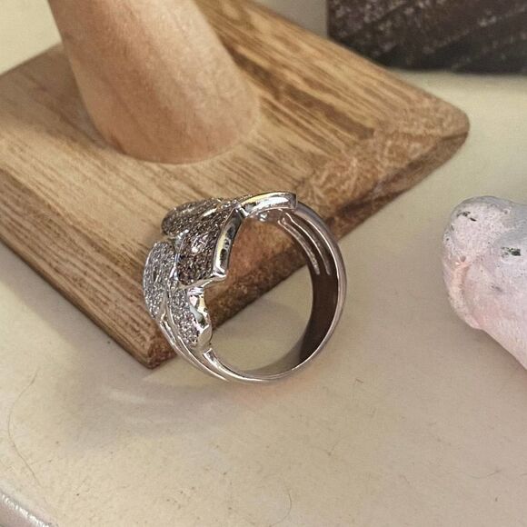 Champagne AAA CZ Rhodium and Ruthenium Brass Statement Ring Size 9 - Picture 4 of 8